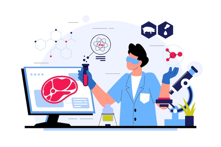 Vettore gratuito illustrazione di carne coltivata in laboratorio disegnata a mano