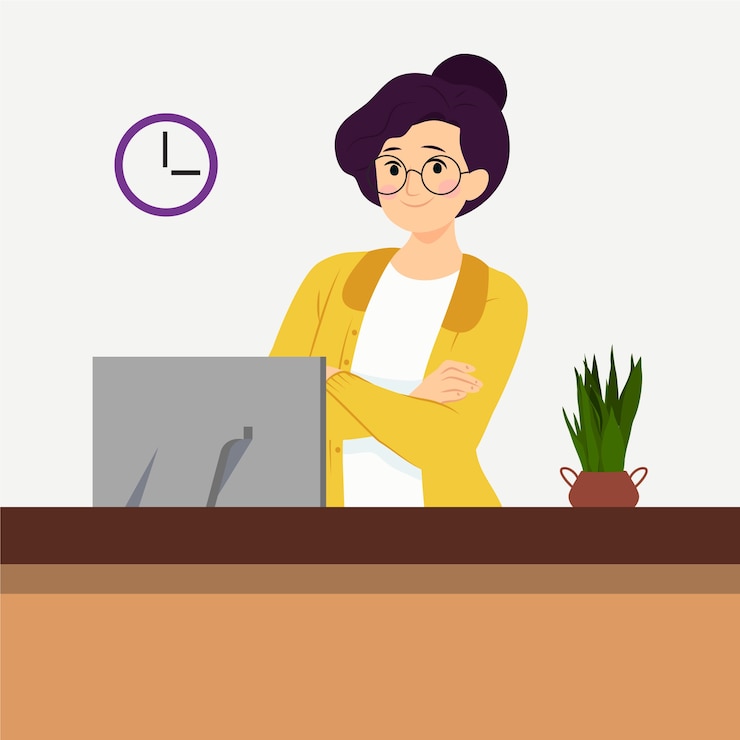 Vettore gratuito illustrazione di cartone animato della receptionist disegnata a mano