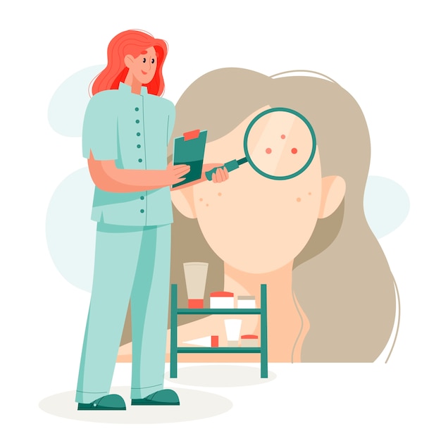 Illustrazione di cartone animato di un dermatologo disegnato a mano