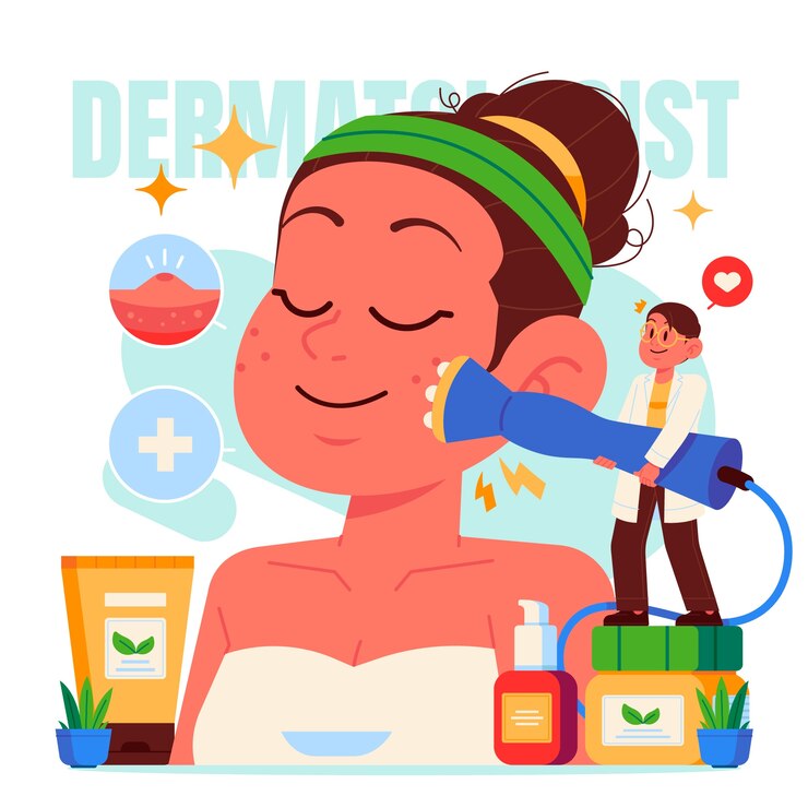 Vettore gratuito illustrazione di cartone animato di un dermatologo piatto