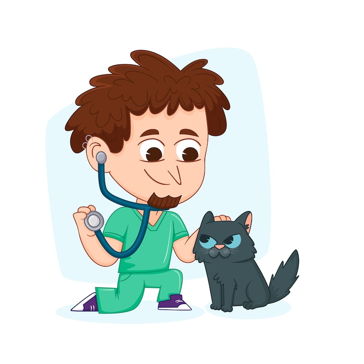 Vettore gratuito illustrazione di cartone animato veterinario disegnato a mano