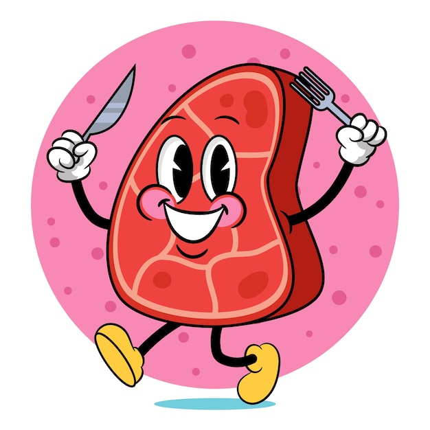 Illustrazione di cartoni animati di carne disegnata a mano