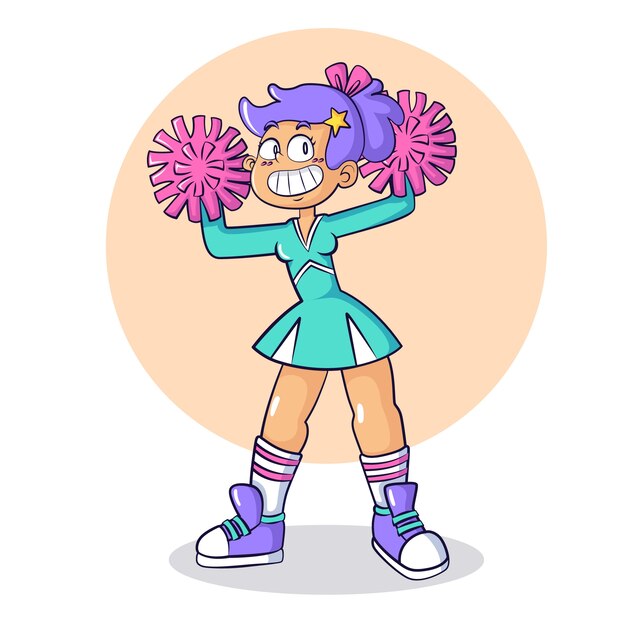 Illustrazione di cartoni animati di cheerleader disegnata a mano