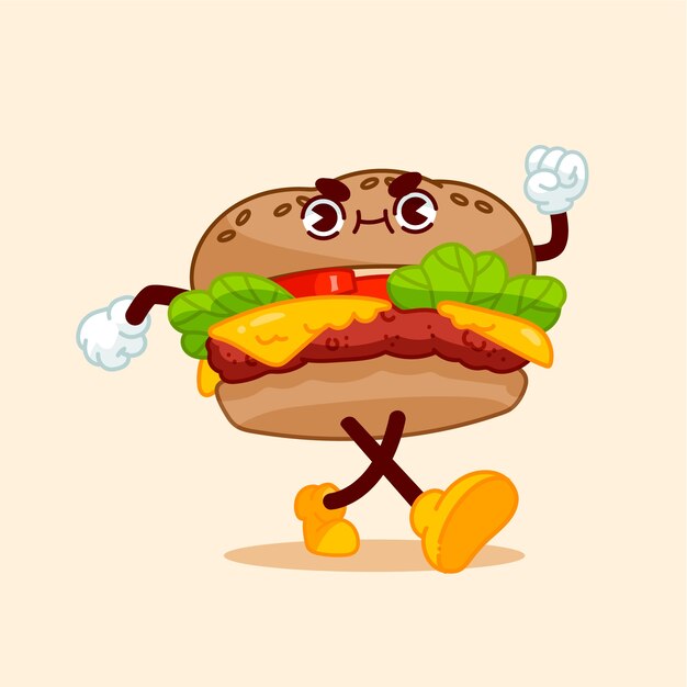 Illustrazione di cartoni animati di hamburger disegnati a mano