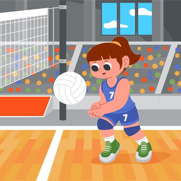 Illustrazione di cartoni animati di pallavolo disegnati a mano