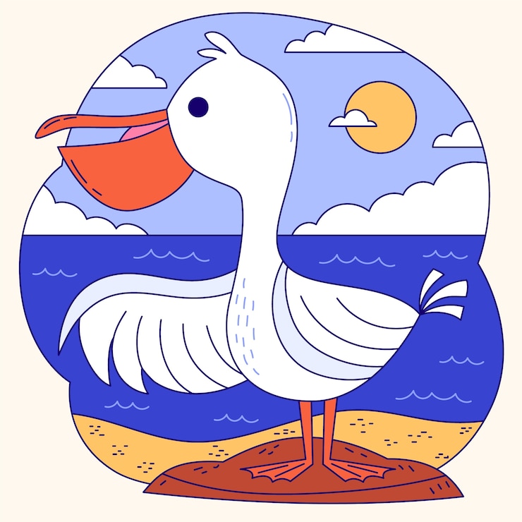 Vettore gratuito illustrazione di cartoni animati di pelicani disegnati a mano
