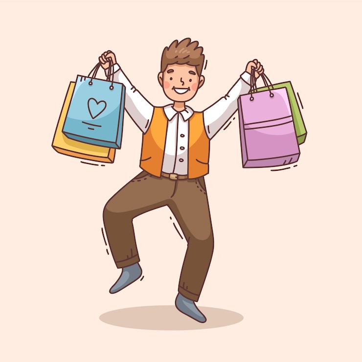 Vettore gratuito illustrazione di cartoni animati di shopping disegnati a mano