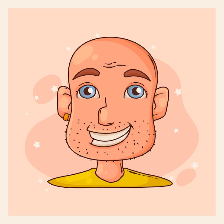 Vettore gratuito illustrazione di cartoni animati di testa calva disegnata a mano