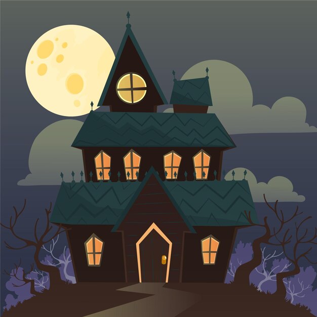 Illustrazione di casa di halloween piatta disegnata a mano