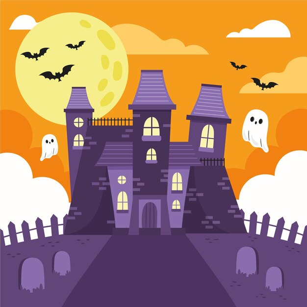 Illustrazione di casa di halloween piatta disegnata a mano