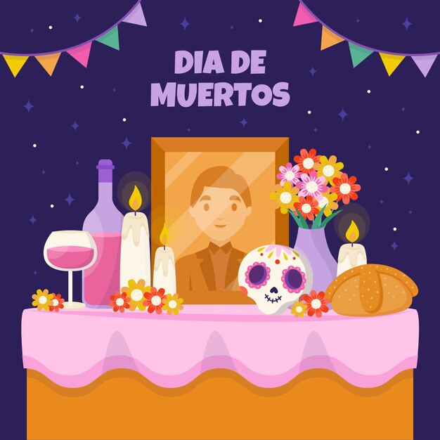 Illustrazione di celebrazione del dia de muertos piatto