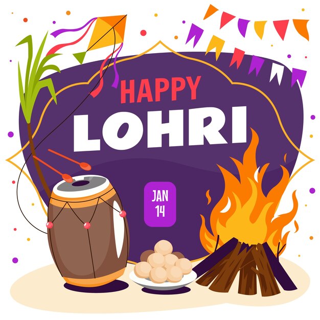 Illustrazione di celebrazione del festival di lohri piatto