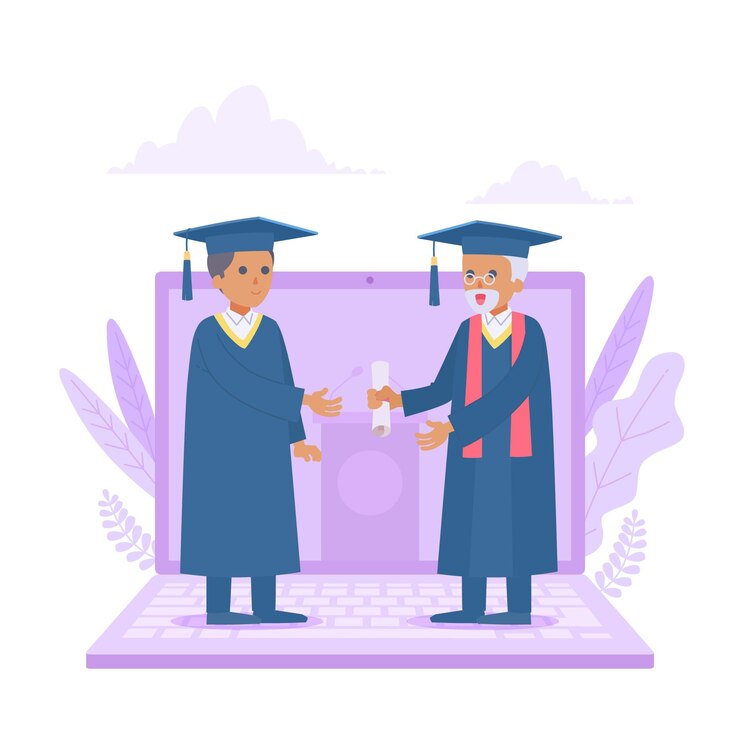 Vettore gratuito illustrazione di cerimonia di laurea virtuale