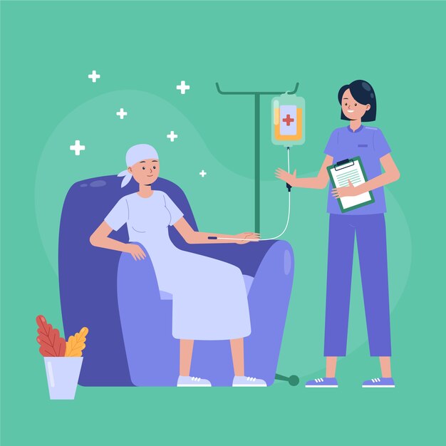 Illustrazione di chemioterapia design piatto disegnato a mano