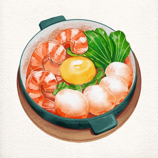 Illustrazione di cibo coreano dell'acquerello