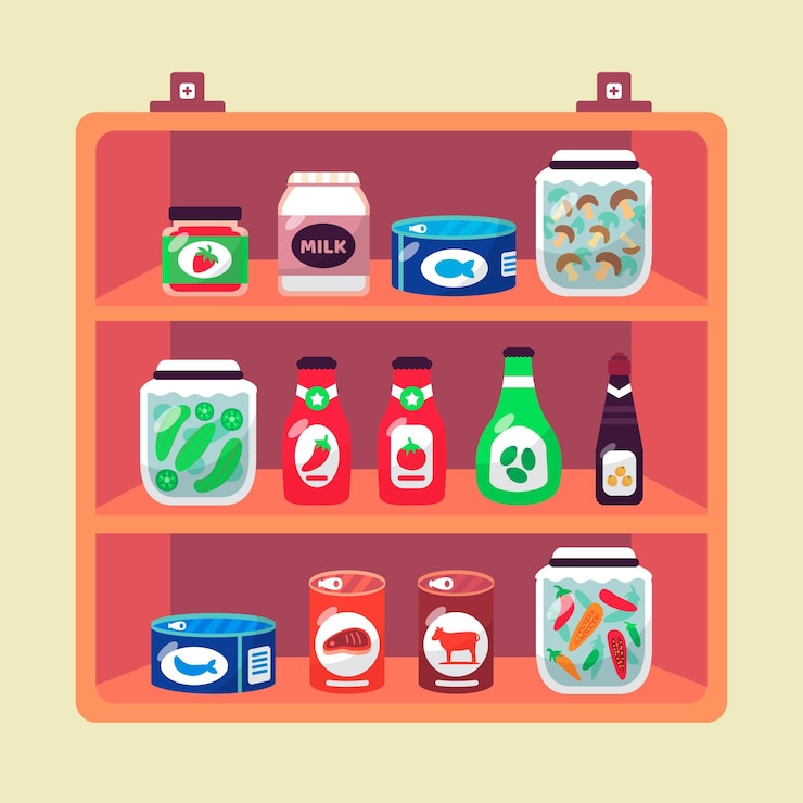 Vettore gratuito illustrazione di cibo dispensa piatta