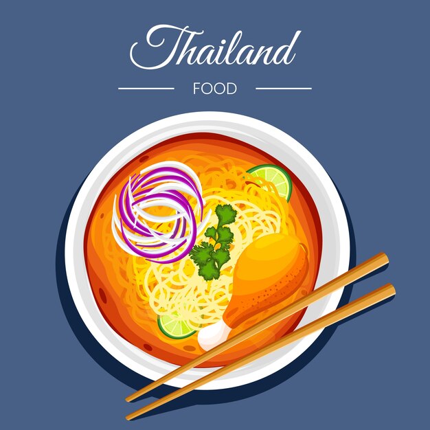 Illustrazione di cibo tailandese design piatto disegnato a mano