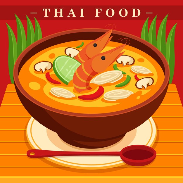 Illustrazione di cibo tailandese design piatto