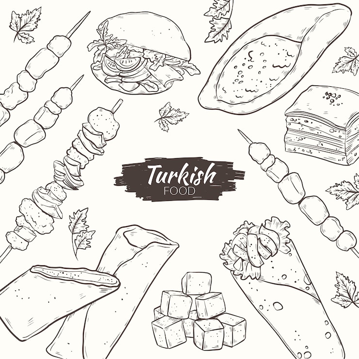 Vettore gratuito illustrazione di cibo turco disegnata a mano
