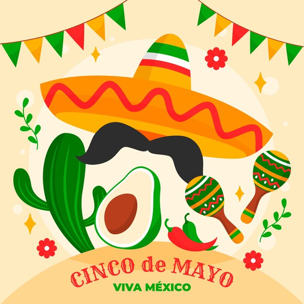 Illustrazione di cinco de mayo piatto