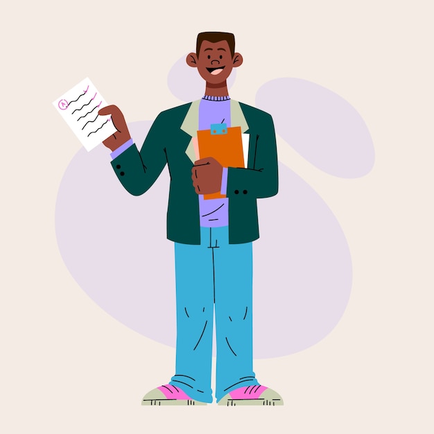 Illustrazione di clipart di un insegnante nero disegnato a mano