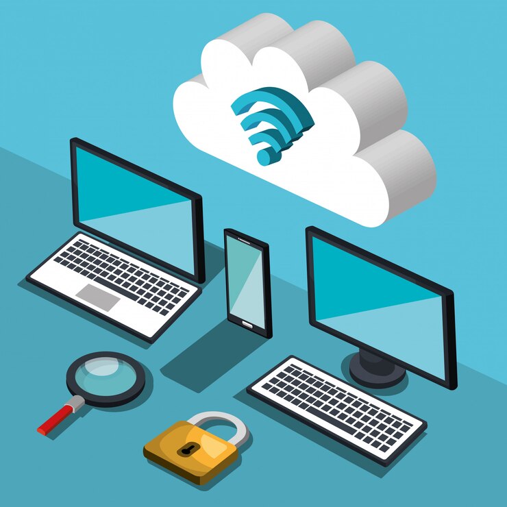 Vettore gratuito illustrazione di cloud computing