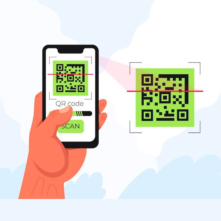 Vettore gratuito illustrazione di codice qr di scansione dello smartphone