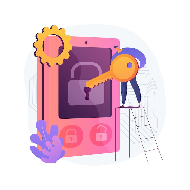 Illustrazione di concetto astratto del sistema di controllo di accesso. Sistema di sicurezza, autorizzazione all'ingresso, credenziali di accesso, accesso elettronico, password, passphrase o verifica del PIN