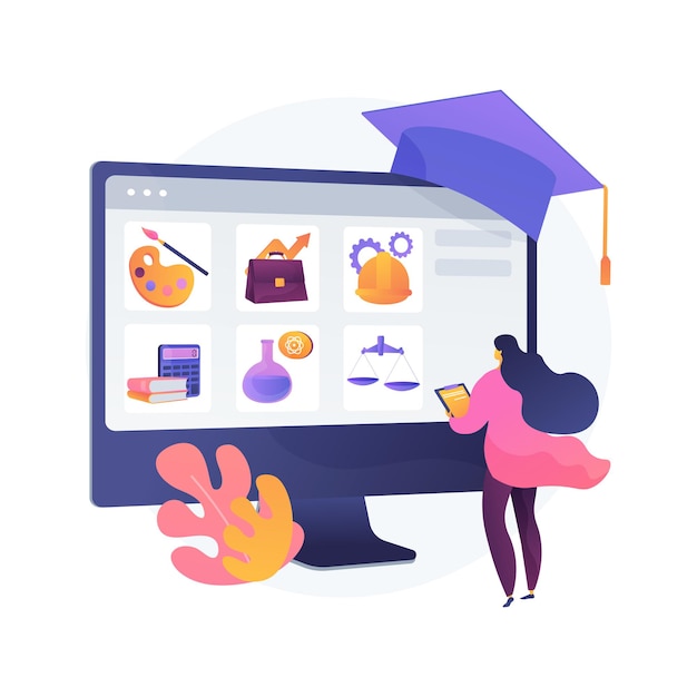 Illustrazione di concetto astratto di iscrizione al corso. Iscriversi ad un corso, presentare domanda di laurea, aggiungere al piano studi, sistema di immatricolazione online, modulo di iscrizione, nuovo studente