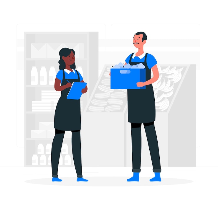 Vettore gratuito illustrazione di concetto dei lavoratori del supermercato