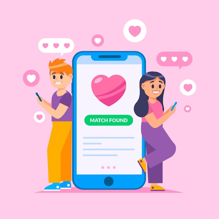 Vettore gratuito illustrazione di concetto di app di incontri con uomo e donna