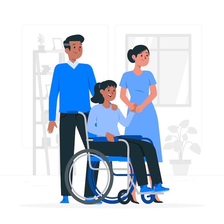 Vettore gratuito illustrazione di concetto di famiglia con un bambino disabile