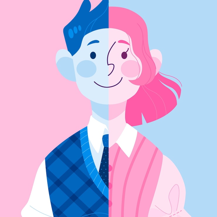 Vettore gratuito illustrazione di concetto di identità di genere design piatto con uomo e donna