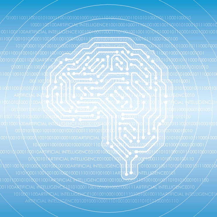 Vettore gratuito illustrazione di concetto di vettore di intelligenza artificiale con una siluetta del cervello umano