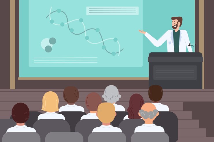 Vettore gratuito illustrazione di conferenza medica piatta organica