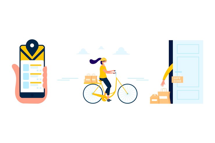Vettore gratuito illustrazione di consegna cibo sicuro