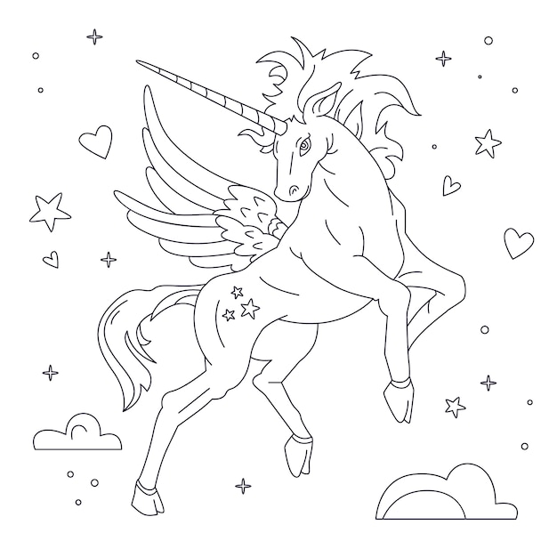 Illustrazione di contorno di unicorno disegnato a mano