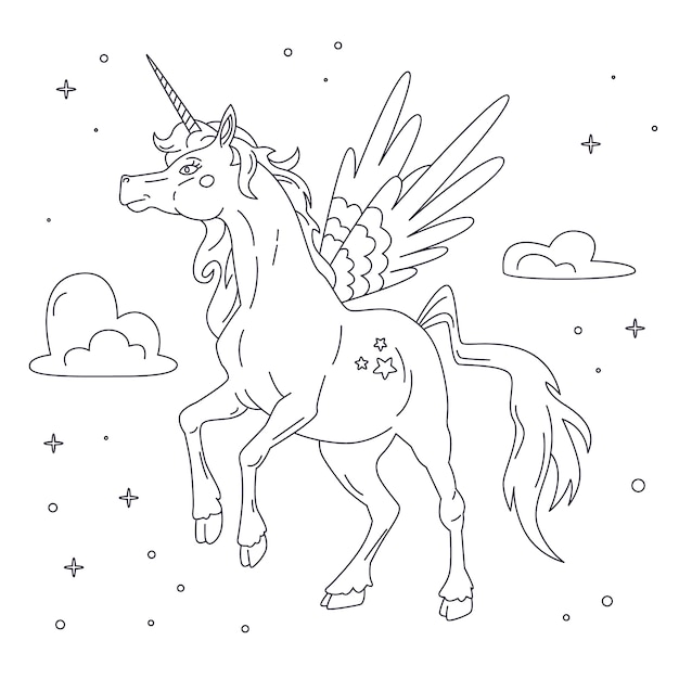 Illustrazione di contorno di unicorno disegnato a mano