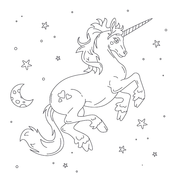 Illustrazione di contorno di unicorno disegnato a mano