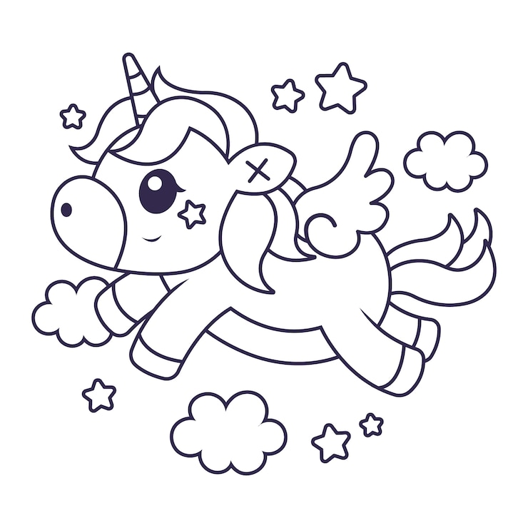 Vettore gratuito illustrazione di contorno di unicorno disegnato a mano