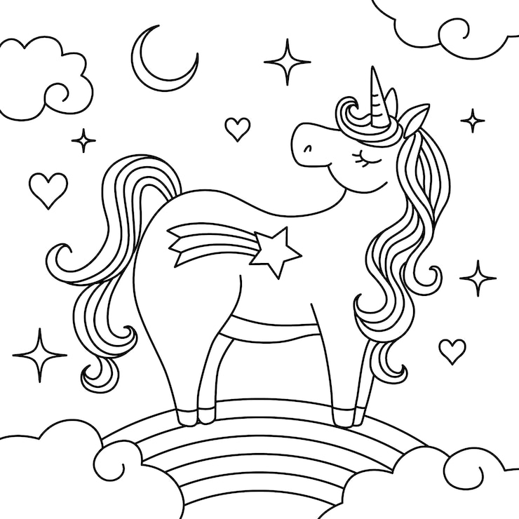 Vettore gratuito illustrazione di contorno di unicorno disegnato a mano