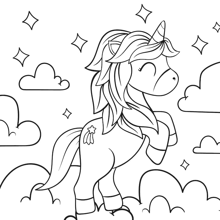 Vettore gratuito illustrazione di contorno di unicorno disegnato a mano