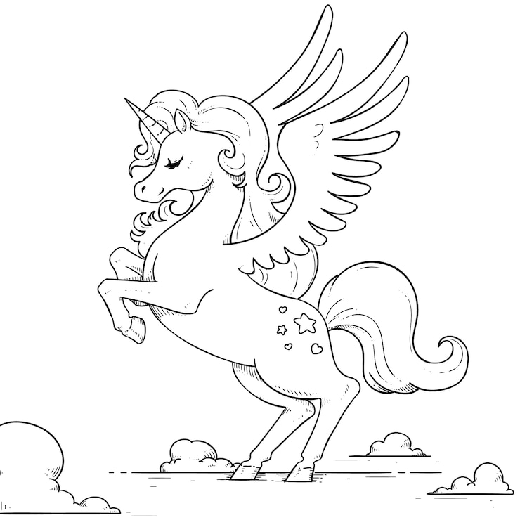 Vettore gratuito illustrazione di contorno di unicorno disegnato a mano