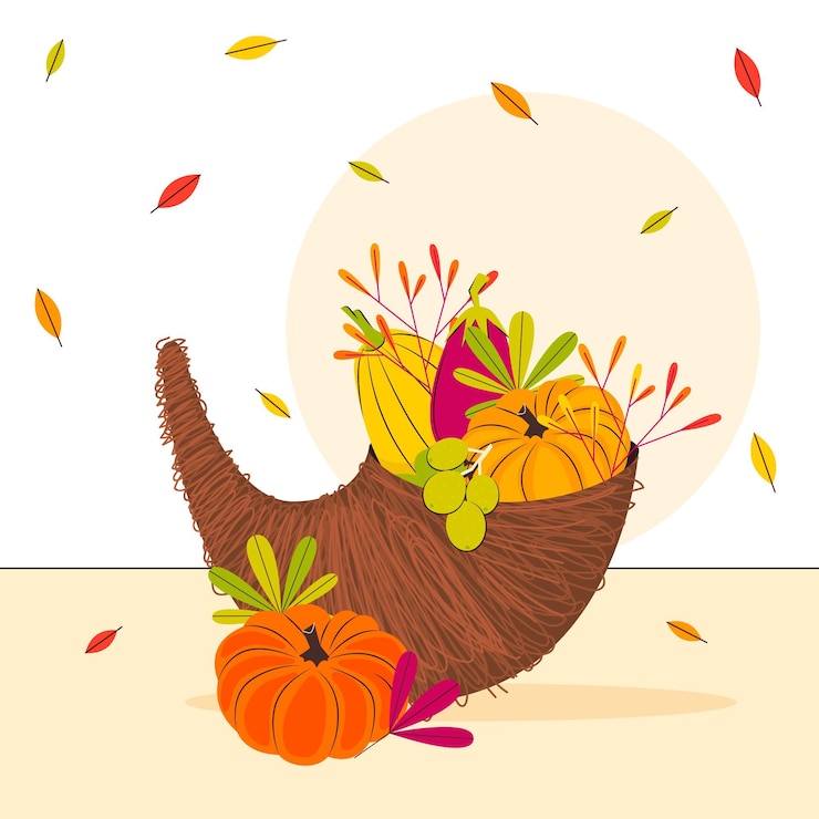 Vettore gratuito illustrazione di cornucopia piatta disegnata a mano