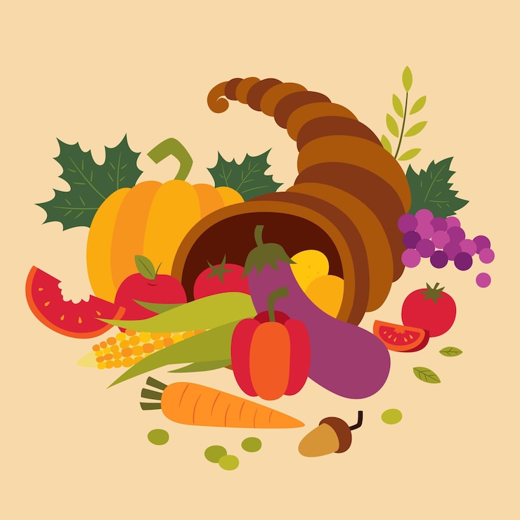 Vettore gratuito illustrazione di cornucopia piatta disegnata a mano