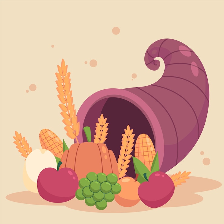 Vettore gratuito illustrazione di cornucopia piatta disegnata a mano