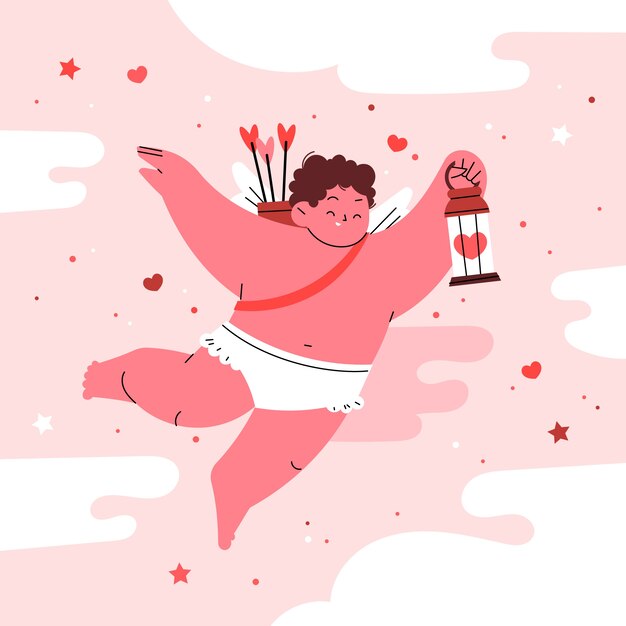 Illustrazione di cupido piatto di san valentino