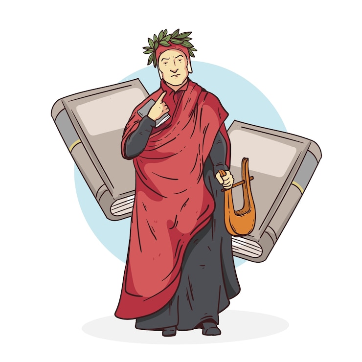 Vettore gratuito illustrazione di dante disegnata a mano