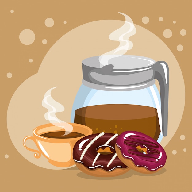 illustrazione di delizioso caffè in teiera e ciambelle