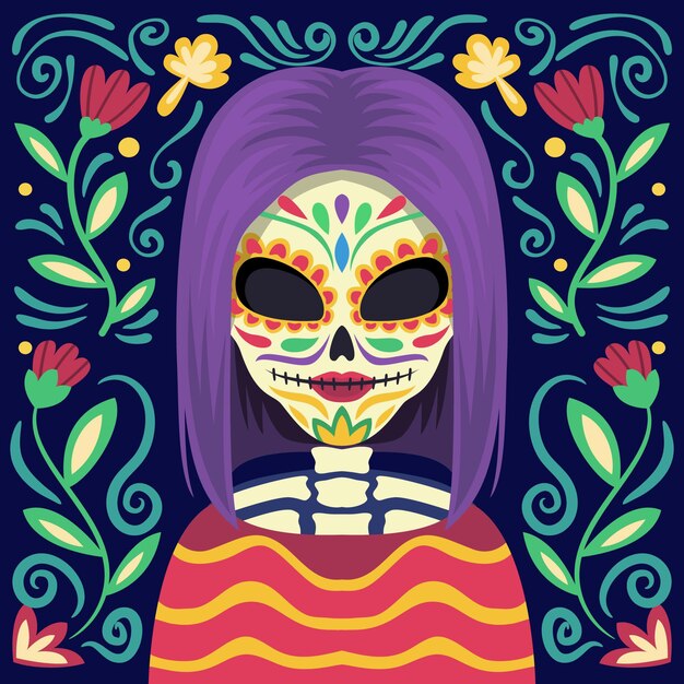 Illustrazione di dia de muertos piatta disegnata a mano